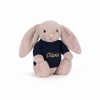 Jellycat Bashful Luxe Bunny Rosa with Navy Jumper UK | 93820ADWU